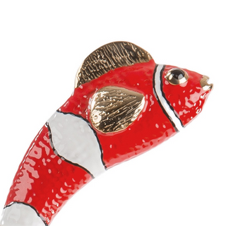 enameled brass red fish handle long handle handmade Italian luxury shoehorn close-up