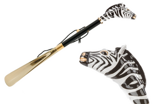 brass zebra handle long handle handmade Italian luxury shoehorn front view
