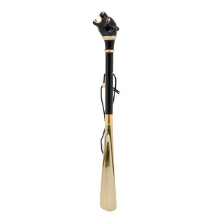 enameled black panther handle wooden shaft long handle handmade Italian luxury shoehorn side view