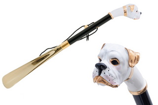 enameled white boxer handle long handle handmade Italian luxury shoehorn front view