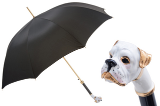 White boxer dog enameled brass handle handmade Italian men's umbrella front view