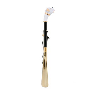 enameled white boxer handle long handle handmade Italian luxury shoehorn side view