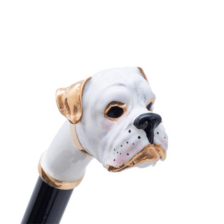 enameled white boxer handle long handle handmade Italian luxury shoehorn close-up