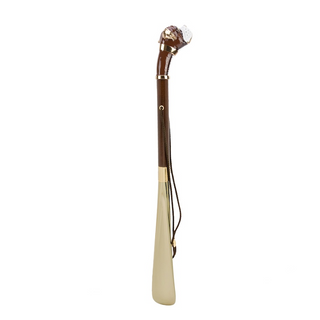 brass boxer dog handle long handle handmade Italian luxury shoehorn side view