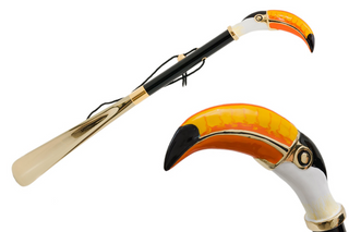 enameled brass toucan handle long handle handmade Italian luxury shoehorn front view