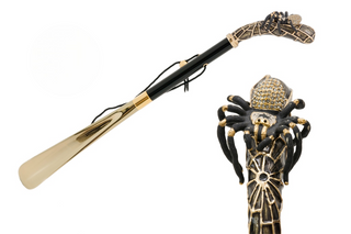 Swarovski crystal wooden shaft long handle handmade Italian luxury shoehorn front view
