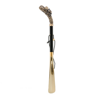 Swarovski crystal wooden shaft long handle handmade Italian luxury shoehorn side view