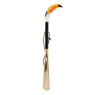 enameled brass toucan handle long handle handmade Italian luxury shoehorn side view