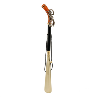 brass scorpion handle wooden shaft long handle handmade Italian luxury shoehorn side view