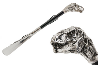 brass T-Rex handle wooden shaft long handle handmade Italian luxury shoehorn front view