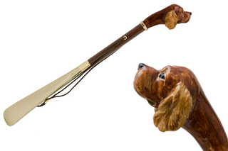 enameled brass cocker spaniel handle long handle handmade Italian luxury shoehorn front view