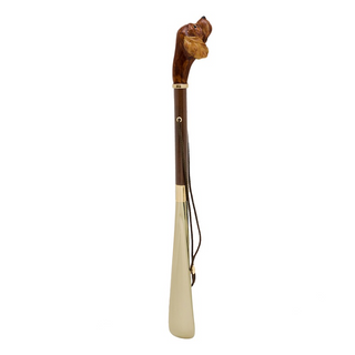 enameled brass cocker spaniel handle long handle handmade Italian luxury shoehorn side view