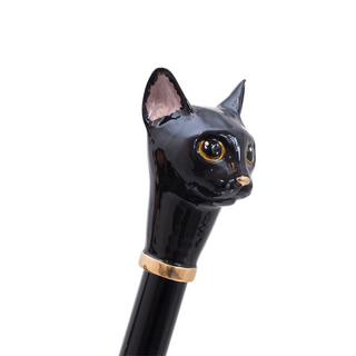 enameled brass black cat handle long handle handmade Italian luxury shoehorn handle detail
