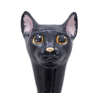 enameled brass black cat handle long handle handmade Italian luxury shoehorn close-up