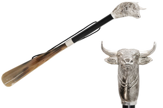 brass bull head handle long handle handmade Italian luxury shoehorn front view