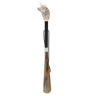 brass bull head handle long handle handmade Italian luxury shoehorn side view