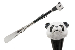 enameled brass panda handle wooden shaft long handle handmade Italian luxury shoehorn front view