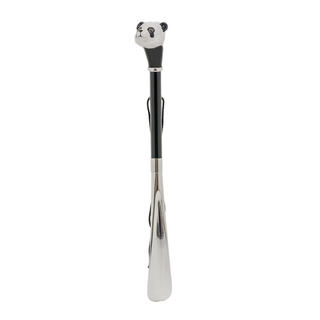 enameled brass panda handle wooden shaft long handle handmade Italian luxury shoehorn side view
