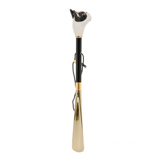 enameled brass French bulldog handle long handle handmade Italian luxury shoehorn side view