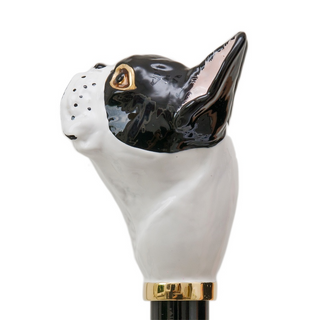 enameled brass French bulldog handle long handle handmade Italian luxury shoehorn handle detail