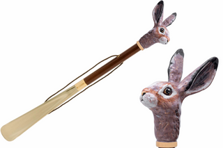 enameled brass hare handle long handle handmade Italian luxury shoehorn front view