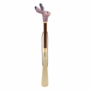 enameled brass hare handle long handle handmade Italian luxury shoehorn side view