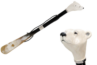 enameled brass polar bear handle long handle handmade Italian luxury shoehorn front view