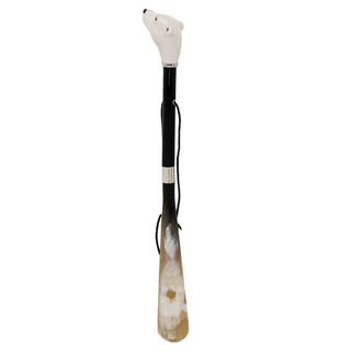 enameled brass polar bear handle long handle handmade Italian luxury shoehorn side view