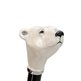 enameled brass polar bear handle long handle handmade Italian luxury shoehorn close-up