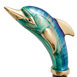 enameled dolphin design wood shaft long handle handcrafted Italian luxury shoehorn handle detail
