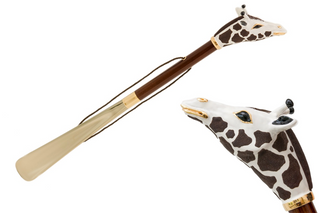brass giraffe handle wooden shaft long handle handmade Italian luxury shoehorn front view