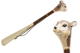 enameled brass squirrel handle long handle handmade Italian luxury shoehorn front view