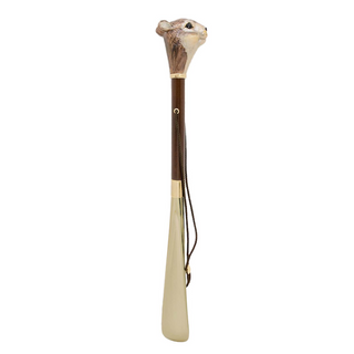 enameled brass squirrel handle long handle handmade Italian luxury shoehorn side view