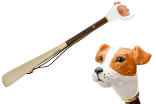 brass Jack Russell handle long handle handmade Italian luxury shoehorn front view
