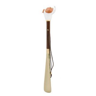 brass Jack Russell handle long handle handmade Italian luxury shoehorn side view