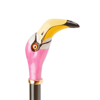 enameled brass flamingo handle wooden shaft long handle handmade Italian luxury shoehorn close-up