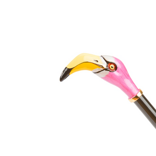 enameled brass flamingo handle wooden shaft long handle handmade Italian luxury shoehorn handle detail