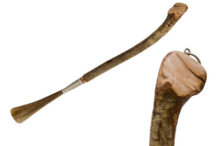 elm wood long handle handcrafted Italian luxury shoehorn front view