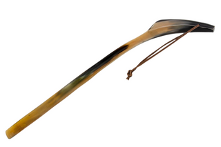 premium wood grain long handle handcrafted Italian luxury shoehorn front view