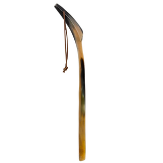 premium wood grain long handle handcrafted Italian luxury shoehorn side view