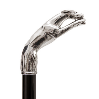 silver-plated greyhound handle wood shaft long handle handmade Italian luxury shoehorn close-up