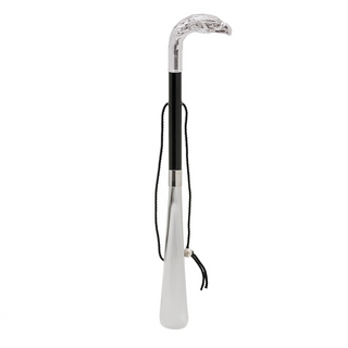 silver eagle handle wooden shaft long handle handmade Italian luxury shoehorn side view
