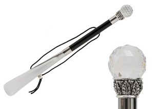 crystal ball handle long handle handmade Italian luxury shoehorn front view