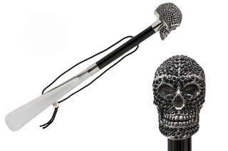 Swarovski crystal skull design long handle handmade Italian luxury shoehorn front view