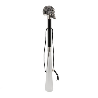 Swarovski crystal skull design long handle handmade Italian luxury shoehorn side view
