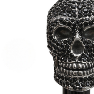 Swarovski crystal skull design long handle handmade Italian luxury shoehorn close-up