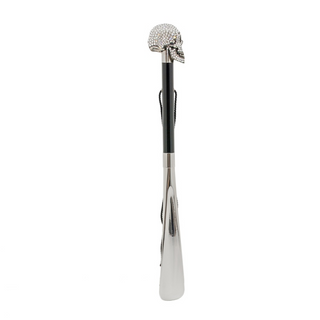 Swarovski crystal skull wooden shaft long handle handmade Italian luxury shoehorn side view