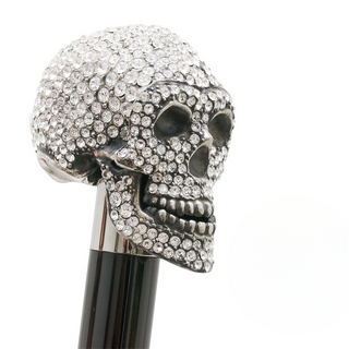 Swarovski crystal skull wooden shaft long handle handmade Italian luxury shoehorn close-up