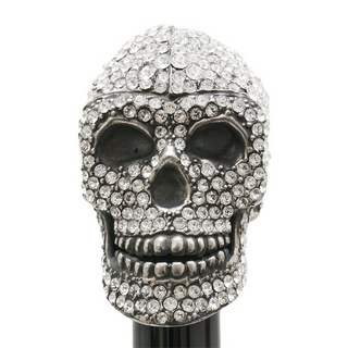 Swarovski crystal skull wooden shaft long handle handmade Italian luxury shoehorn handle detail