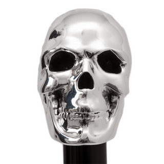 silver skull handle wooden shaft long handle handmade Italian luxury shoehorn close-up